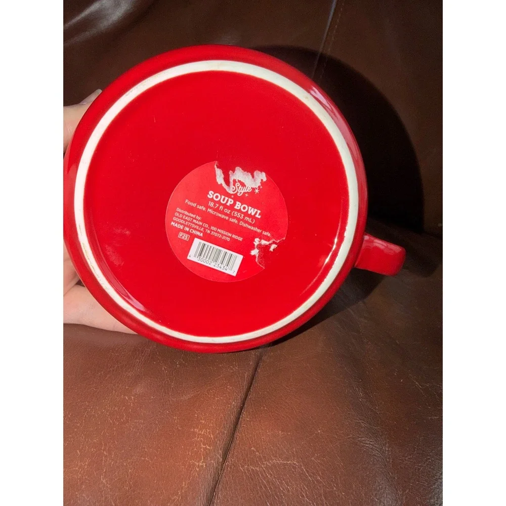 Merry Christmas Red Snowflake Ceramic‎ Soup Mugs Set of 2 18.7oz Bowls